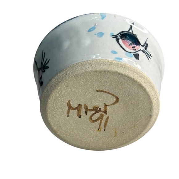 1991 Mississippi Mud Pottery Trinket Dish Cat Bowl Handcrafted Fish & Bubbles - Picture 6 of 8